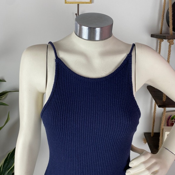 Topshop Navy Ribbed Open Back Dress - Picture 2 of 6